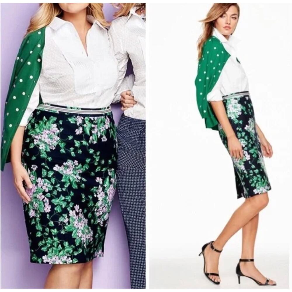 Talbots Black Floral Midi Pencil Skirt Womens 4 Oprah Collection NWT